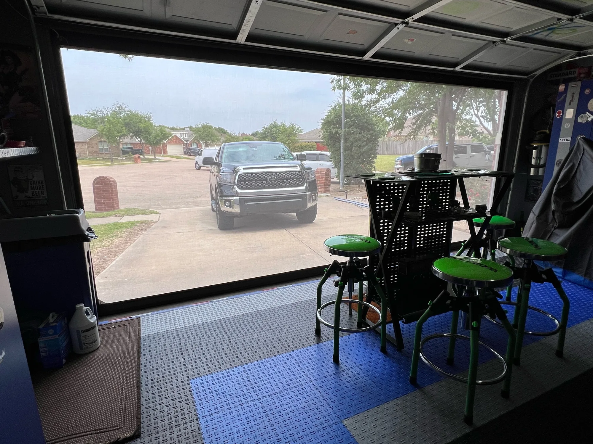 Close view of Exterior patio shades installed by Love Is Blinds